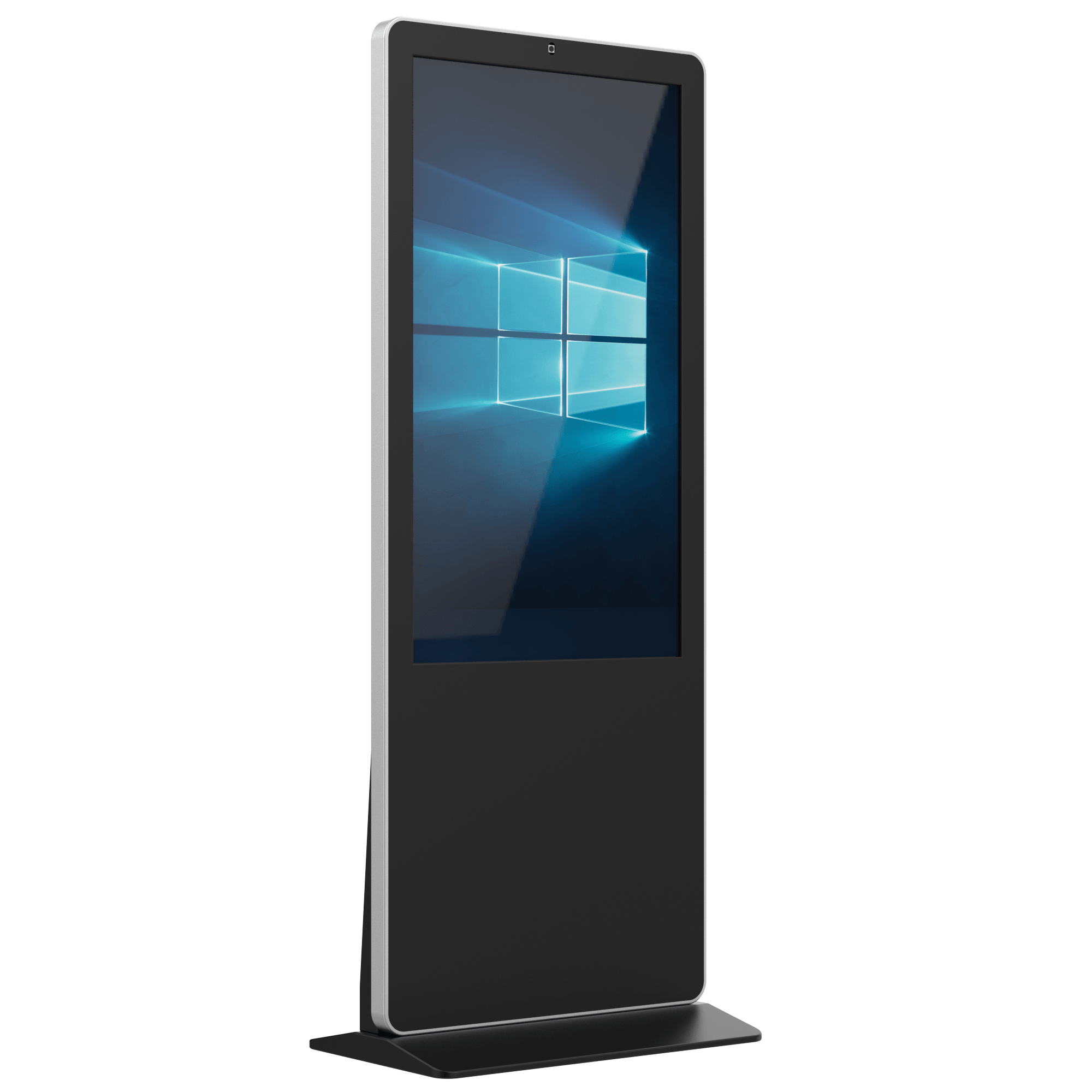 Black floor standing touch screen kiosk
