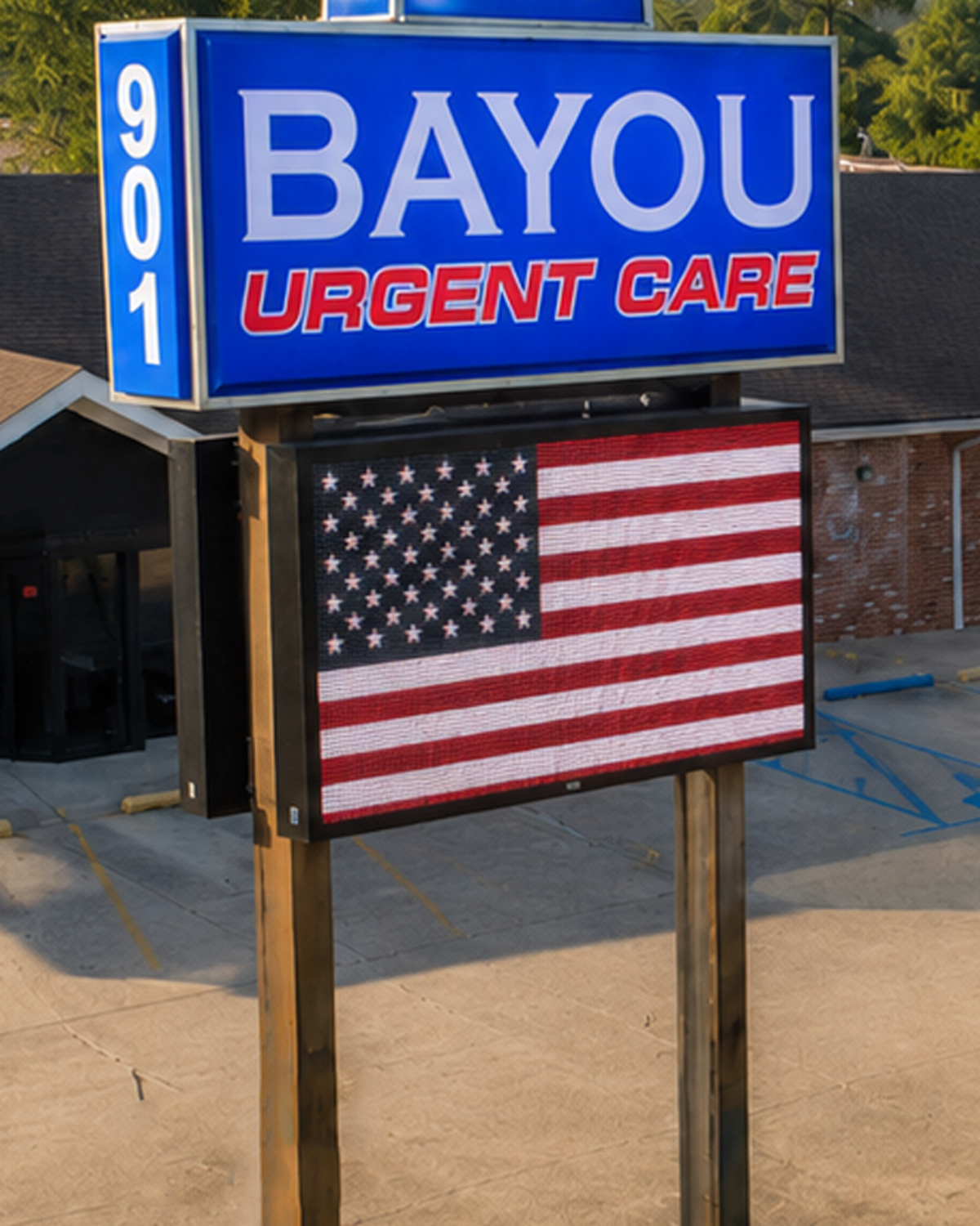 Double pole full color LED sign installation