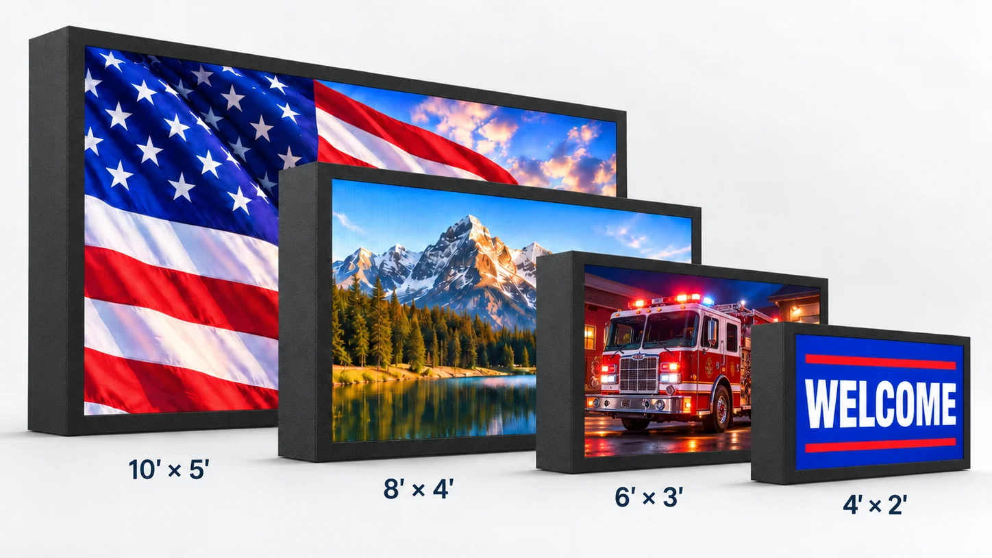 Four available full-color LED sign sizes shown side by side