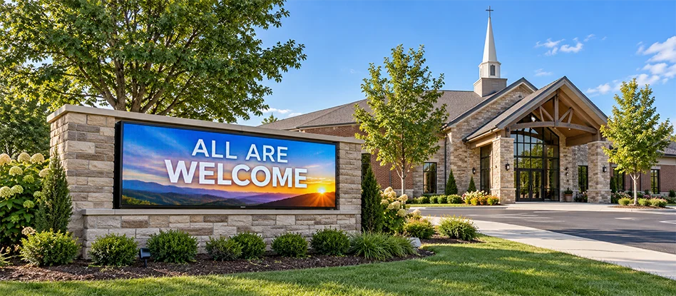 Full-color LED monument sign installed at a church