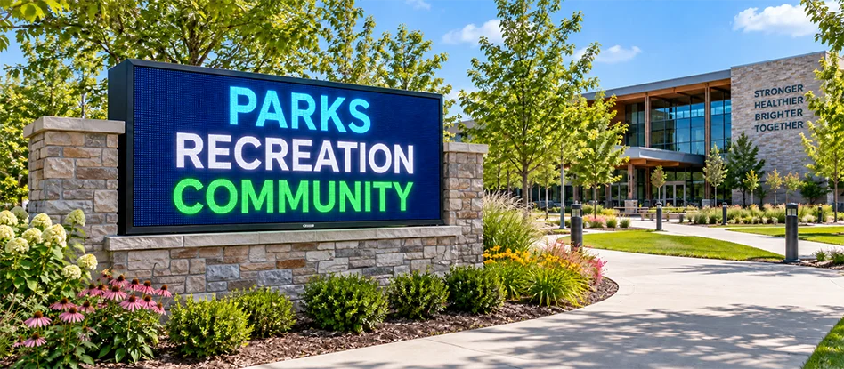 Full-color LED sign installed at a parks and recreation facility