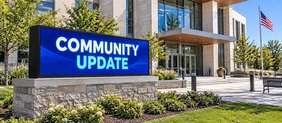 Full-color LED sign installed at a municipal building