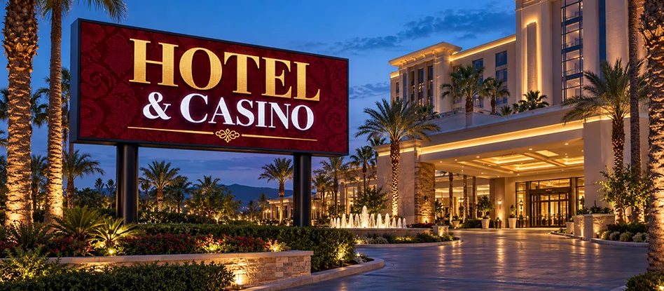 Full-color LED sign installed at a hotel and casino