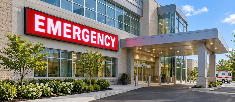 Full-color LED emergency sign installed at a hospital