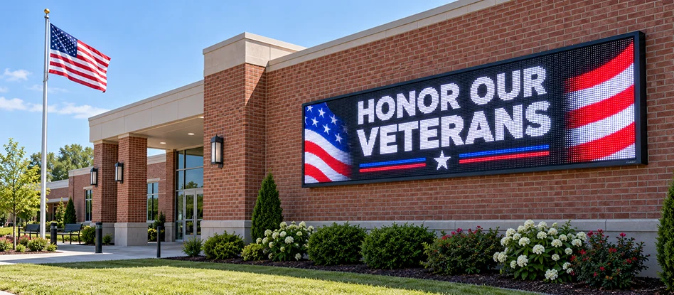Full-color LED sign installed at a veterans organization