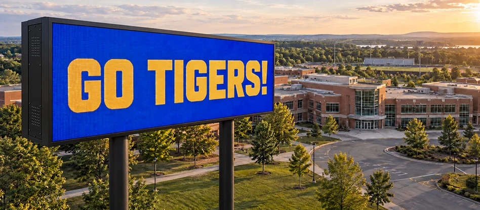 Large full-color LED sign installed at a school campus