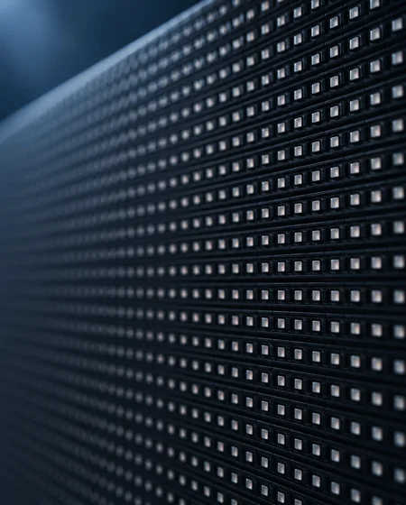 Macro close-up of the Industrial Series SMD LED pixel grid showing fine pixel spacing and smooth image detail