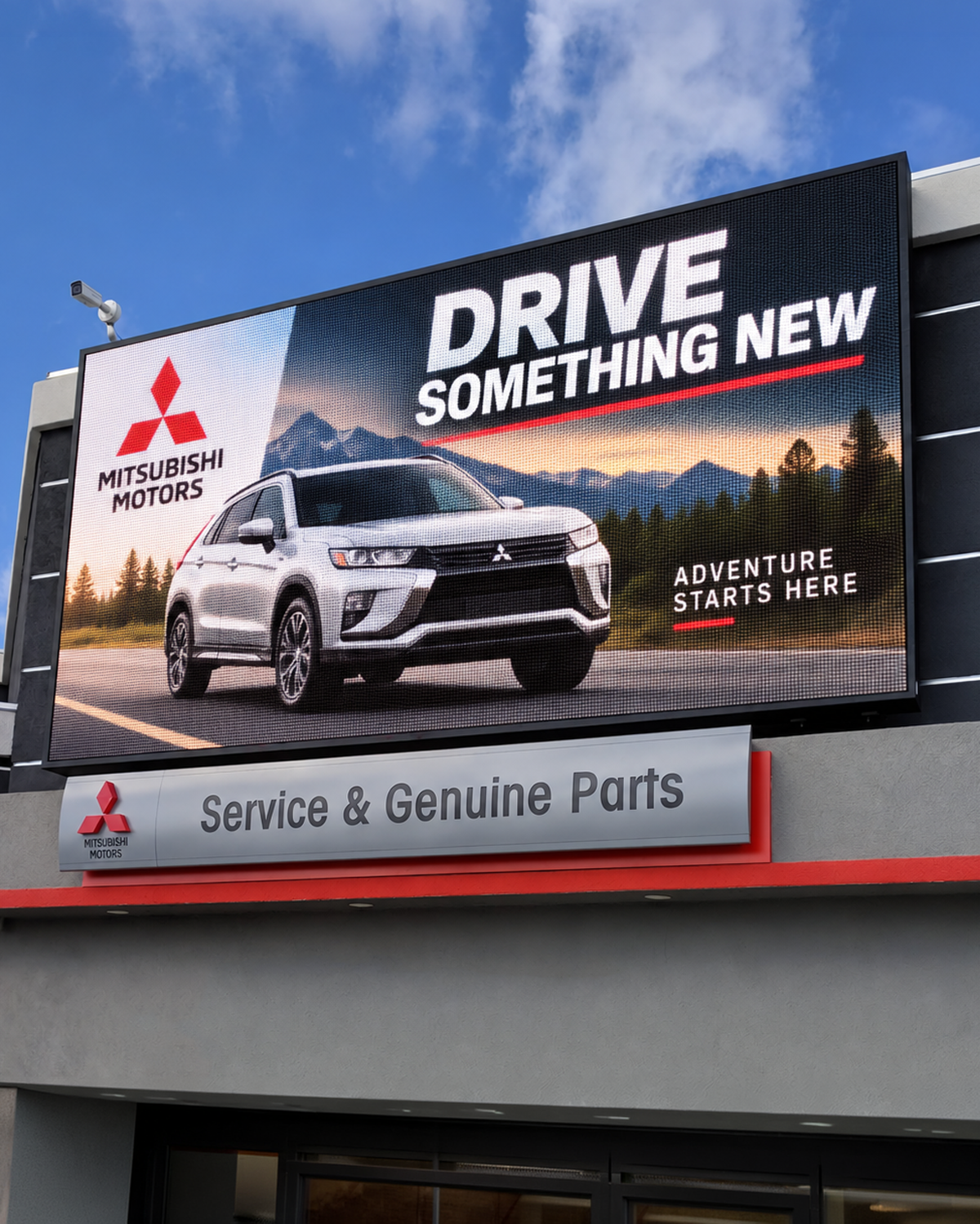 Wall mounted full color LED sign on a commercial building